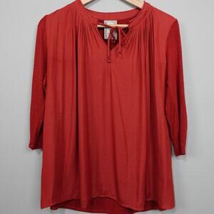 Anthropologie Dolan‎ Lucille Tie Neck Peasant Top Sz S Rust Red Mixed Media
